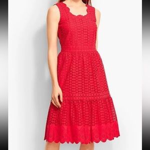 NWT Talbots Mixed Eyelet & Lace Dress Tiered Sleeveless Dress Cherry Red Sz 14W